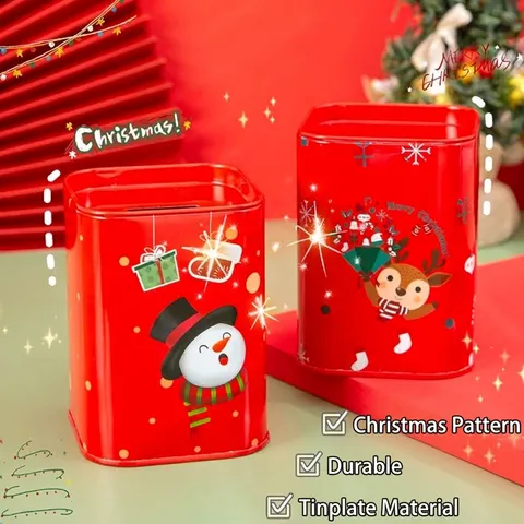 Hucha Creativa de Metal con Dibujos Animados de Navidad Caja de Almacenamiento de Monedas de Hojalata Cuadrada Regalo para Niños