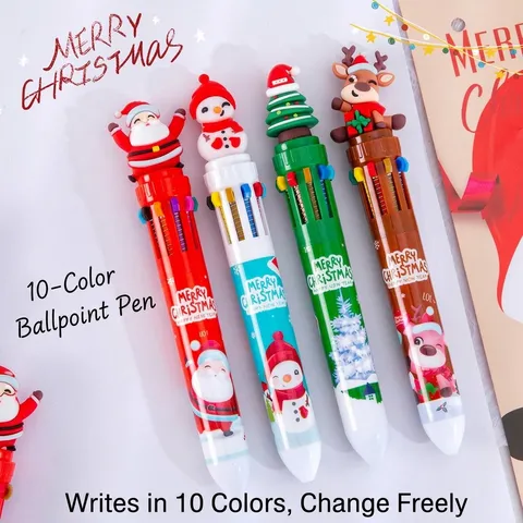 Penna a Sfera Natalizia Multicolore Retrattile Cartone Animato Babbo Natale Renna Pupazzo di Neve Albero Regalo Cancelleria Studenti