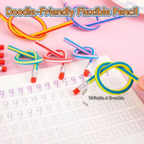 Creative Flexible Soft Pencil Bendable HB Graphite Lead With Red Eraser Fun Novelty Stationery For School Student Striped