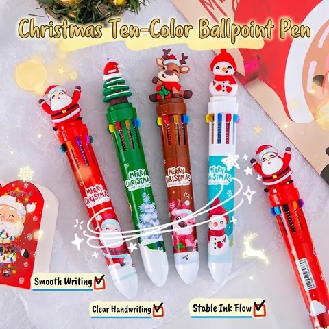 Penna a Sfera Natalizia Multicolore Retrattile Cartone Animato Babbo Natale Renna Pupazzo di Neve Albero Regalo Cancelleria Studenti