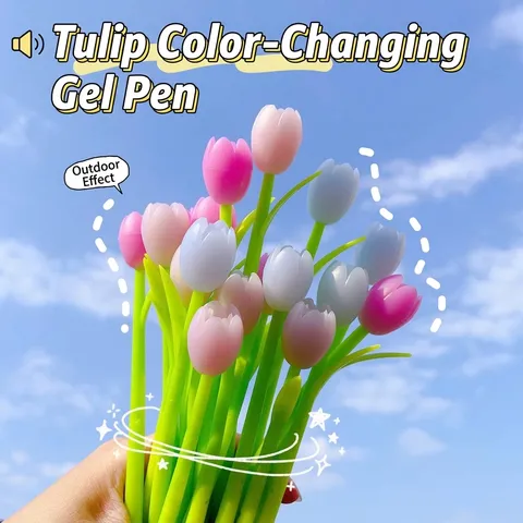 Creative Tulip Photochromic Gel Pen 0.5mm Black Ink Silicone Flower Writing Pen For Students Office School Cute Gift