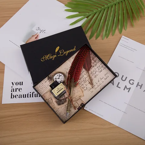 Ευρωπαϊκό Ρετρό Σετ Δώρου Πένα Με Φτερό Βίντατζ Πένα Με Μελάνι Και Ρολόι Τσέπης Επιχειρηματικά Είδη Γραφικής Ύλης