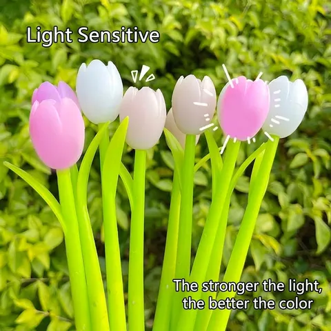 Creative Light Sensitive Color Changing Tulip Flower Silicone Gel Pen 0.5mm Black Ink Cute Stationery For Students School Writing Gift