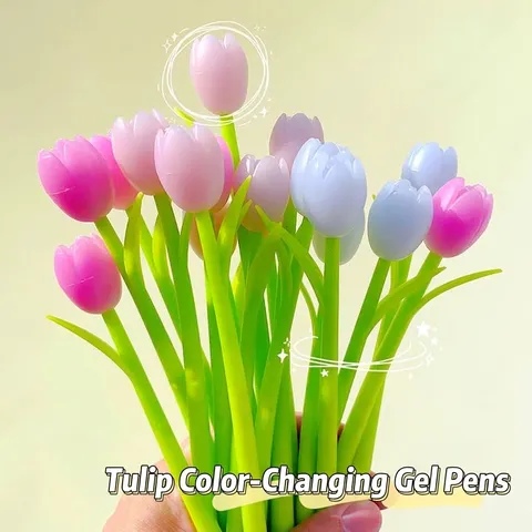 Creative Tulip Photochromic Gel Pen 0.5mm Black Ink Silicone Flower Writing Pen For Students Office School Cute Gift