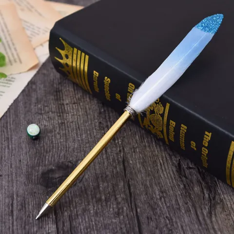 Bolígrafo de Pluma Vintage Regalo Creativo de Navidad Papelería de Oficina y Escuela Bolígrafo de Firma con Barril de Metal Dorado y Pluma Degradada