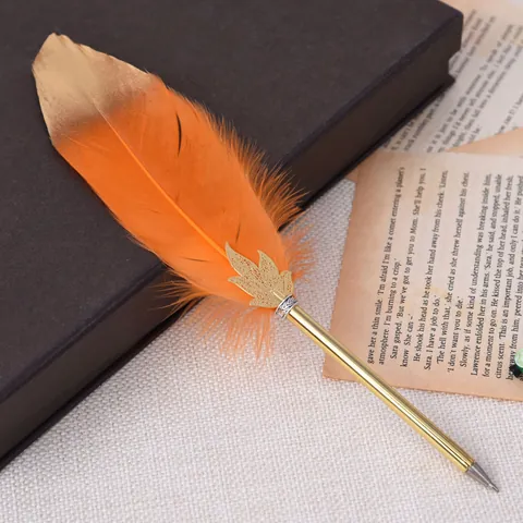 Penna a Sfera Creativa Vintage con Piuma in Metallo Placcato Oro per Ufficio Scuola Matrimonio Natale Compleanno Regalo