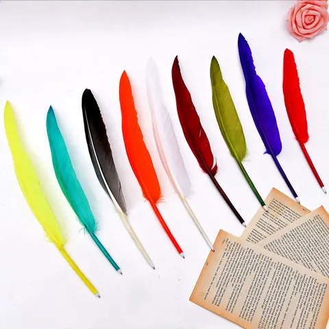 Creative Natural Feather Ballpoint Gel Pen Retro Writing Pen For Business Office Christmas Gift Elegant Stationery For Students