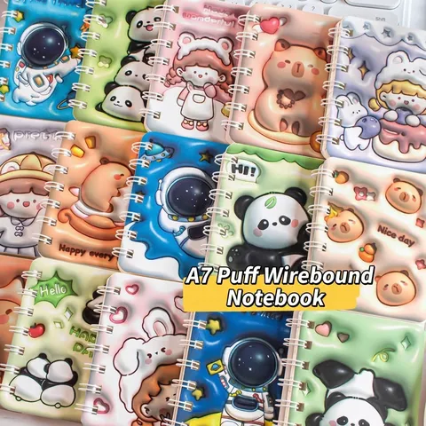 Cuaderno de Espiral de Animales de Dibujos Animados Lindos Mini Libreta Rayada de Bolsillo A7 Cubierta Hinchada Bloc de Notas Para Escuela Oficina Papelería