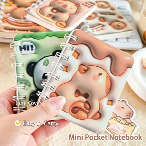 Cuaderno de Espiral de Animales de Dibujos Animados Lindos Mini Libreta Rayada de Bolsillo A7 Cubierta Hinchada Bloc de Notas Para Escuela Oficina Papelería