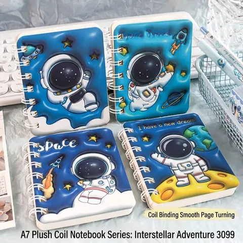 Süßes Cartoon A7 Spiralnotizbuch Tragbares Mini Tagebuch Notizblock Puffy Cover Schüler Schreibjournal Bürobedarf