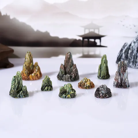 Chinese Zen Miniature Artificial Rockery Mountain Figurine Resin Craft Micro Landscape Bonsai Tea Table Decor Gift