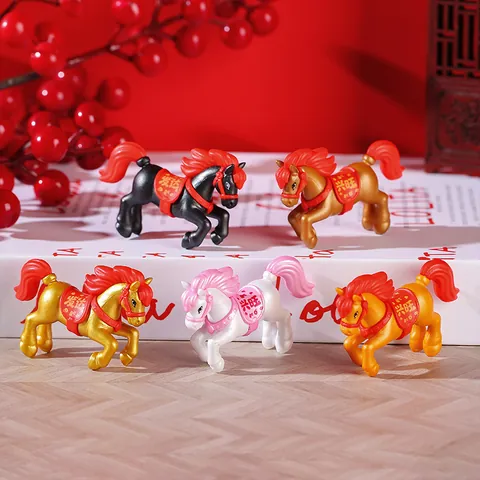 Statuina Pony Portafortuna Segno Zodiacale Cinese Cavallo in Resina Decorazione da Tavolo Capodanno Micro Paesaggio Miniatura Animale Per Casa Ufficio Regalo Festivo
