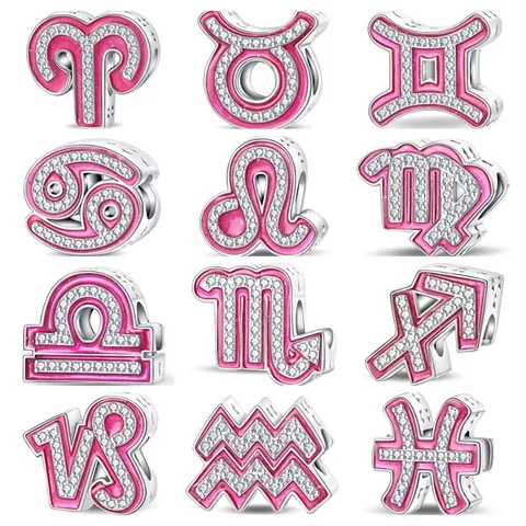 Sternzeichen Sternbilder Anhänger Für Armband DIY Herstellung Legierung Rosa Emaille Strass Perlen Schmuckzubehör