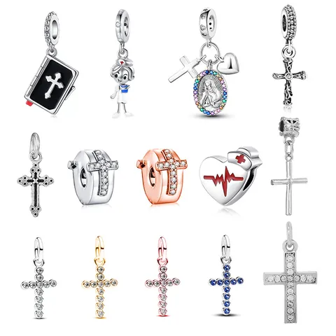 Alloy Cross Charms For Jewelry Making Bible Nurse Hat Heart Pendants Rhinestone Enamel Religious Medical Theme Beads Women DIY Bracelet