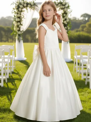 Mädchen Elegantes Satin Blumenmädchen Kleid Große Schleife Formelles Partykleid Hochzeit Geburtstag Festzug Ballkleid Für Kinder