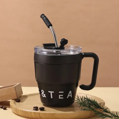 Moderne Minimalistische 304 Edelstahl Isolierbecher Mit Griff Und Strohhalm Tragbare Vakuum Reisebecher Für Home Office