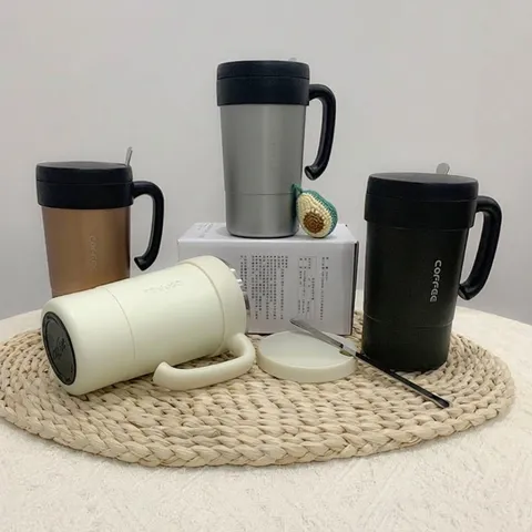 304 Edelstahl Vakuum Isoliert Kaffeebecher Mit Griff Und Rührstab Auslaufsicher Reisebecher Für Auto Büro Haus Nordic Stil Geschenk