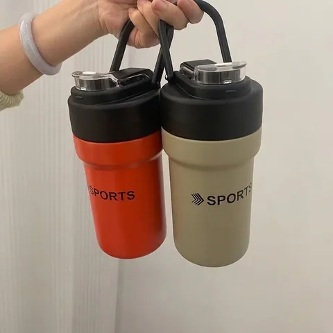 304 Stainless Steel Insulated Water Bottle With Handle Large Capacity Sports Vacuum Flask Dual Drink Lid For Outdoor