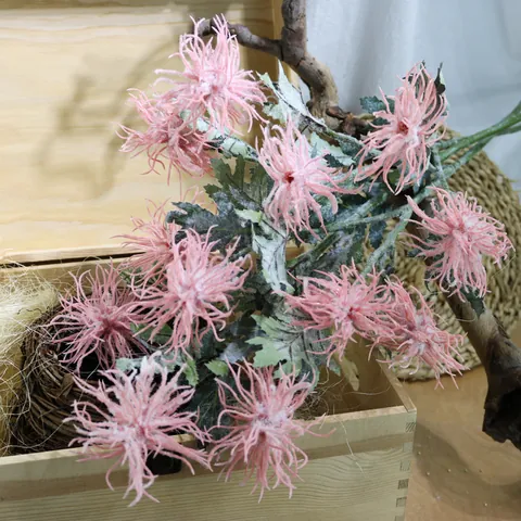 Nordic Style Artificial Flocking Sea Urchin 4 Heads Crab Claw Chrysanthemum Fake Flower For Home Wedding Decoration Prop