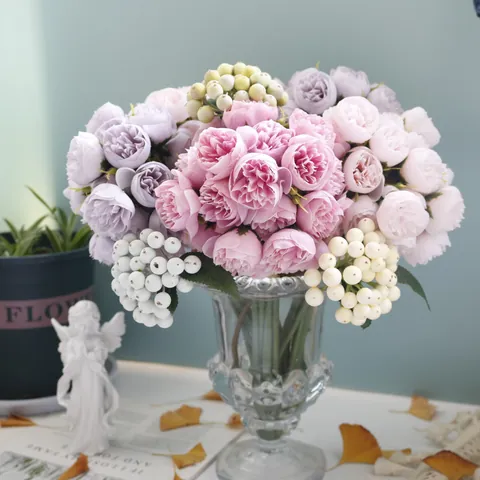 Artificial Silk Tea Rose Bouquet Fabric Fake Flowers For Home Wedding Bridal Hand Bouquet Desktop Decoration Photography Props Pastoral Style