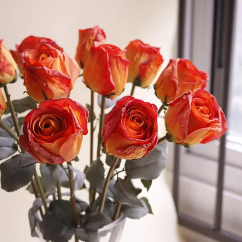 Artificial Rose Flower Burnt Edge Silk Fabric Retro Halloween Home Wedding Decoration Fake Single Rose Stem