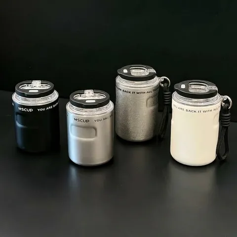 316 Stainless Steel Vacuum Insulated Coffee Mug Portable Travel Water Bottle With Dual Drink Lid And Carry Rope Modern Coffee Cup