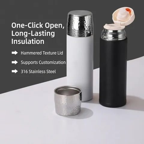 Portable 316 Stainless Steel Vacuum Flask Hammered Lid Insulated Water Bottle With Tea Infuser Leakproof Car Travel Mug