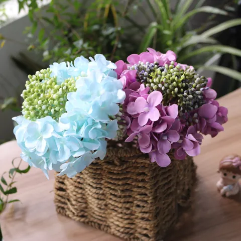 Artificial Hydrangea Carnation Satin Flower Bouquet For Home Wedding Decor Pink Blue Purple Fake Flower DIY Accessories