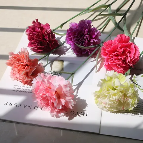 Realistic Long Stem Silk Fabric Carnation Artificial Flowers For Home Wedding Decoration Photography Props Multi Colors Fake Flower