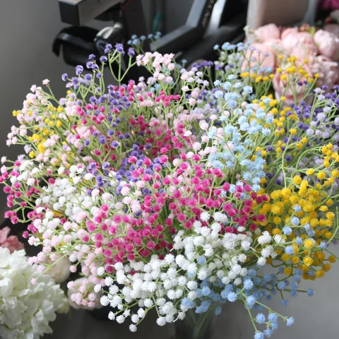 Flores Artificiales de Gypsophila Tallo Largo de Plástico Ramo de Aliento de Bebé para Decoración del Hogar Boda Accesorios de Fotografía