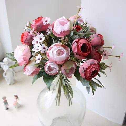 Künstliche Ranunkel Blumenstrauß Seidenstoff Kamelie Hochzeit Party Handstrauß Tischdeko Heimdekoration Blumengesteck