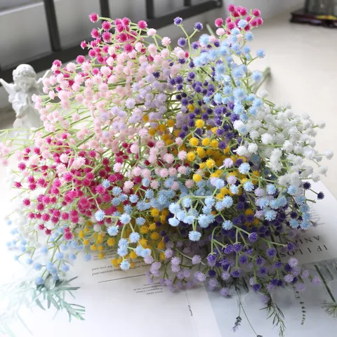 Flores Artificiales de Gypsophila Tallo Largo de Plástico Ramo de Aliento de Bebé para Decoración del Hogar Boda Accesorios de Fotografía