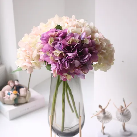 Realistic Silk Hydrangea Artificial Flowers Wedding Floral Decor Home Table Arrangement Embossed Faux Flower Bouquet