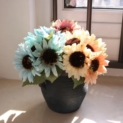 Artificial Silk Fabric Sunflower Rose Bouquet Wedding Window Decoration Photography Props Pastoral Home Floral Decor