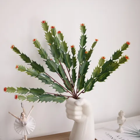 Artificial Cactus Plant Plastic Schlumbergera Green Stem With Tiny Flowers For Home Garden Yard Aquarium Landscape Decor