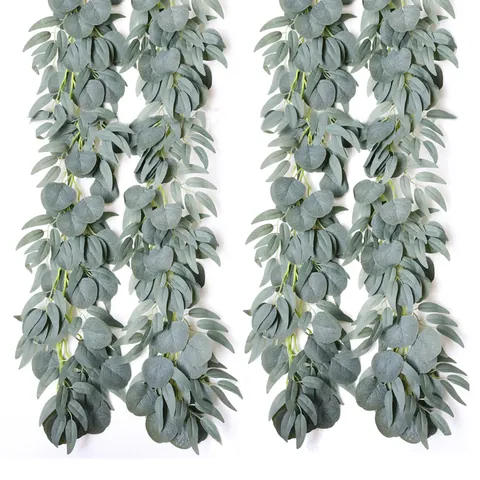 Artificial Eucalyptus Willow Leaf Vine Garland Grey Green Faux Greenery Hanging Plant for Wedding Arch Home Party Wall Decor