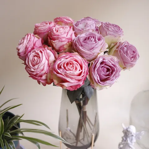 Französische Vintage Rose Mit Verkohltem Rand 6 Köpfe Künstlicher Blumenstrauß Für Wohnzimmerdekoration Seidenrosen Blumenarrangement