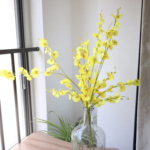 Artificial 5-Fork Dancing Orchid Oncidium Satin Cloth Flowers For Wedding Scene Decoration Home Decor Photography Props