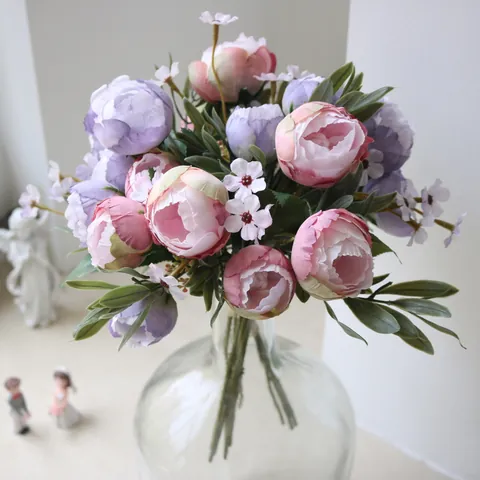 Künstliche Ranunkel Blumenstrauß Seidenstoff Kamelie Hochzeit Party Handstrauß Tischdeko Heimdekoration Blumengesteck