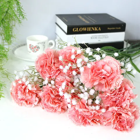 Tallo de Clavel Artificial de Seda Gipsófila Ramo de Flores Falsas Decoración del Hogar Regalo de Boda para el Día de la Madre del Maestro