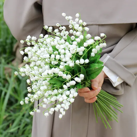 Nordic Fresh Artificial Lily Of The Valley White Bell Flowers Plastic Stems For Wedding Home Decor Photography Props White Bundle