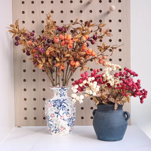 Handmade Artificial Pomegranate Berry Branches Coated Foam Fruit Chinese Style Retro Home Hotel Wedding Decoration Rural Aesthetic Fake Plant