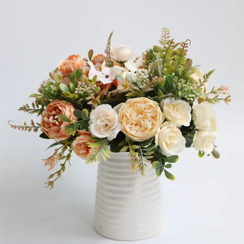 Künstliche Pfingstrose Rose Hortensie Seidenartiger Stoff Blumenstrauß Vintage Heimdekor Hochzeit Fotografie Requisiten Gefälschtes Blumengesteck