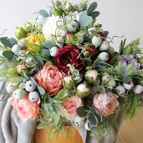 Nordic Ins Style Artificial Peony Bouquet Silk Cloth Flower For Living Room Dining Table Home Decoration Wedding Handheld Bouquet