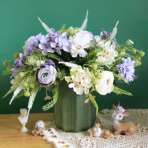 Artificial Carnation Ranunculus Hydrangea Bouquet For Home Decor Wedding Photography Props Silk Flower Arrangement