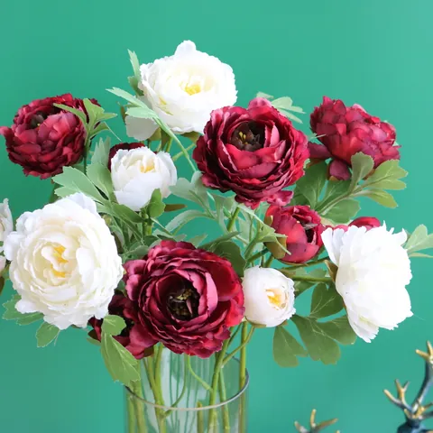 Elegant Artificial Ranunculus Peony Flower Stem Fabric Peony With Bud For Home Decoration Wedding Party Classical Floral Arrangement