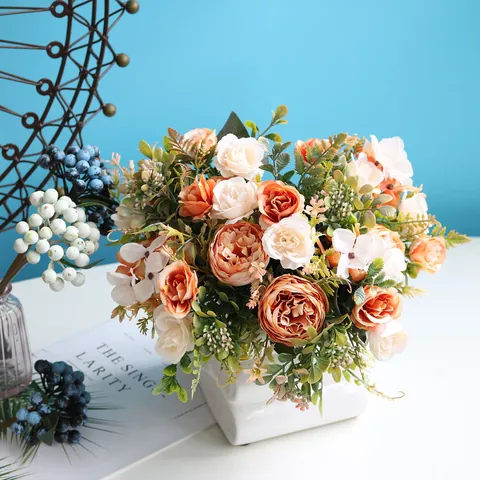 Künstliche Pfingstrose Rose Hortensie Seidenartiger Stoff Blumenstrauß Vintage Heimdekor Hochzeit Fotografie Requisiten Gefälschtes Blumengesteck
