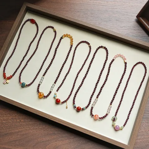 Natural Garnet Beaded Bracelet For Women Hetian Jade South Red Agate Crystal Double Wrap Light Luxury Neo Chinese Jewelry