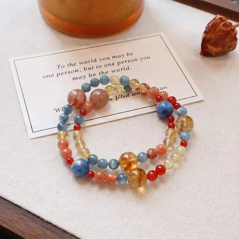 Natürliches Aquamarin Kyanit Citrin Perlenarmband Für Damen Vintage Multi Edelstein Kristall Strang Armband Neuer Chinesischer Schmuck