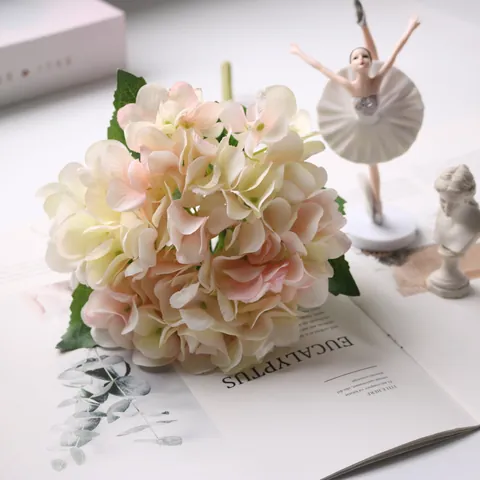 Realistic Silk Hydrangea Artificial Flowers Wedding Floral Decor Home Table Arrangement Embossed Faux Flower Bouquet